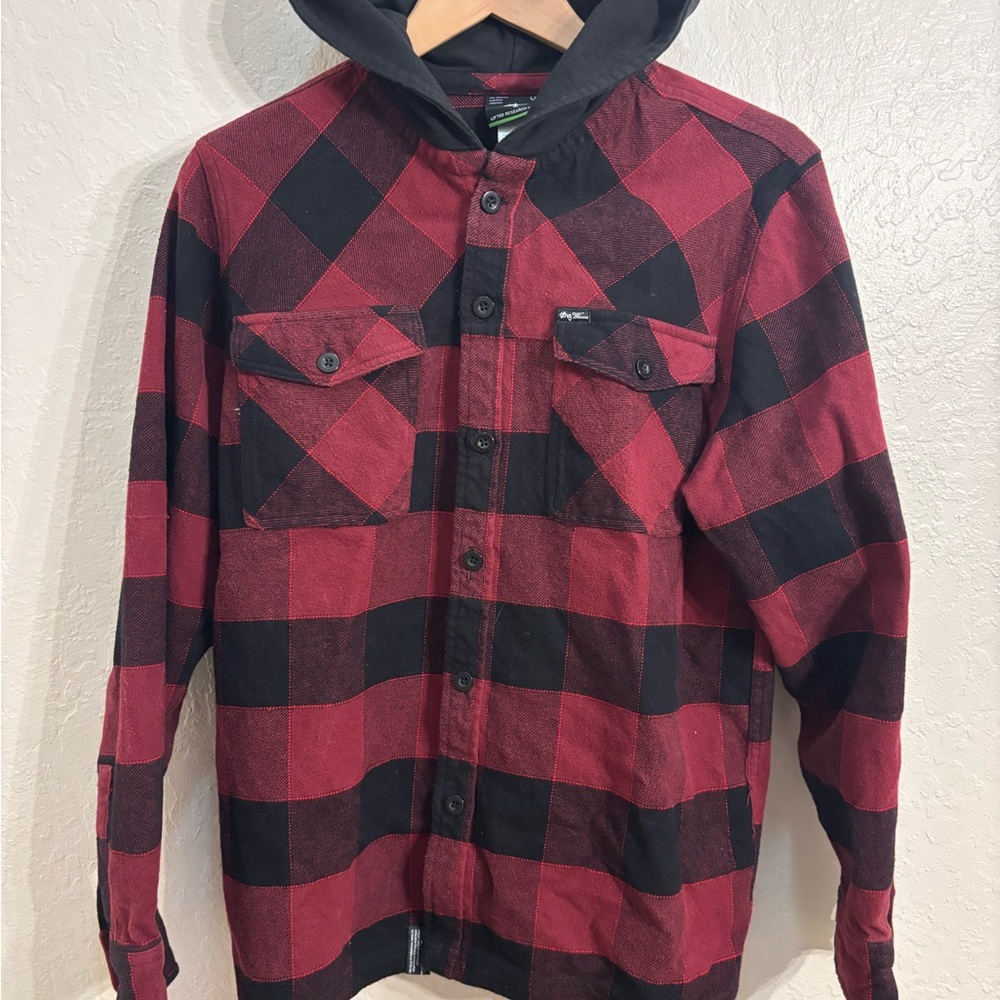 LRG Only One Buffalo Flannel Hooded Shirt - Red / Black - Size L